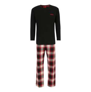 HUGO Hosszú pizsama  piros / fekete / fehér