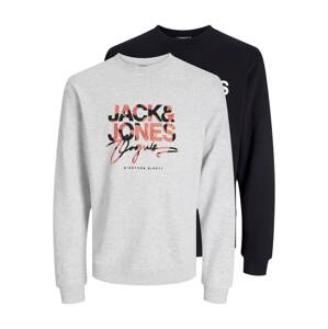 JACK & JONES Tréning póló 'ARUBA'  szürke melír / pasztellpiros / fekete / fehér