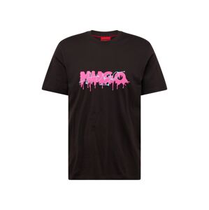 HUGO Póló 'Dacation'  világoskék / neon-rózsaszín / fekete
