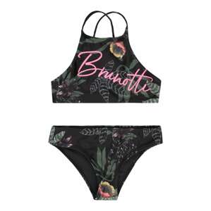 Brunotti Kids Sport fürdőruhadivat 'Camellia'  sötétzöld / neon-rózsaszín / fekete / fehér