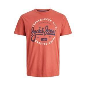 JACK & JONES Póló 'MIKK'  tengerészkék / narancsvörös / fehér