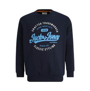 Jack & Jones Plus Tréning póló 'MIKK'  tengerészkék / világoskék / fehér