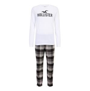 HOLLISTER Hosszú pizsama  szürke / fekete / fehér
